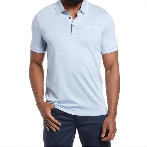 Ted Baker London Mens Polo Shirt Sz 3XL Tortila Sky Blue NWT Golf Preppy Lightwe - Picture 1 of 13